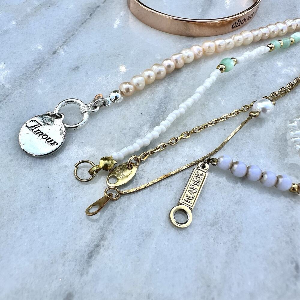 Pearl Bracelet Stack Lot Dainty Gold Tone Pastel Clean Girl Minimalist Love - Picture 5 of 7
